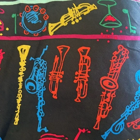 Vintage Perry Ellis Music Mardi Gras Square Silk Scarf - Picture 4 of 8